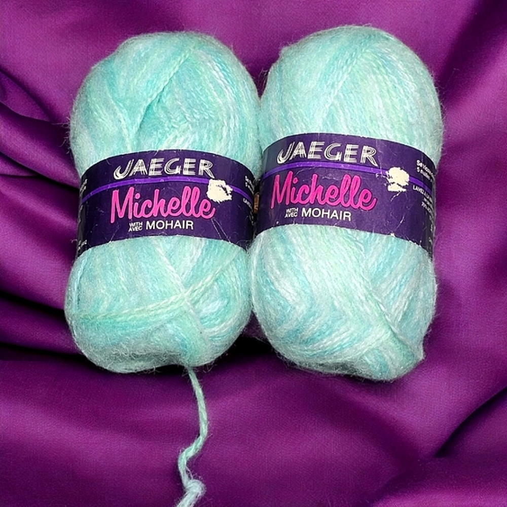 VTG Jaeger Michelle with Avec Mohair Light Blue Green 2 full skeins.50 gr/each